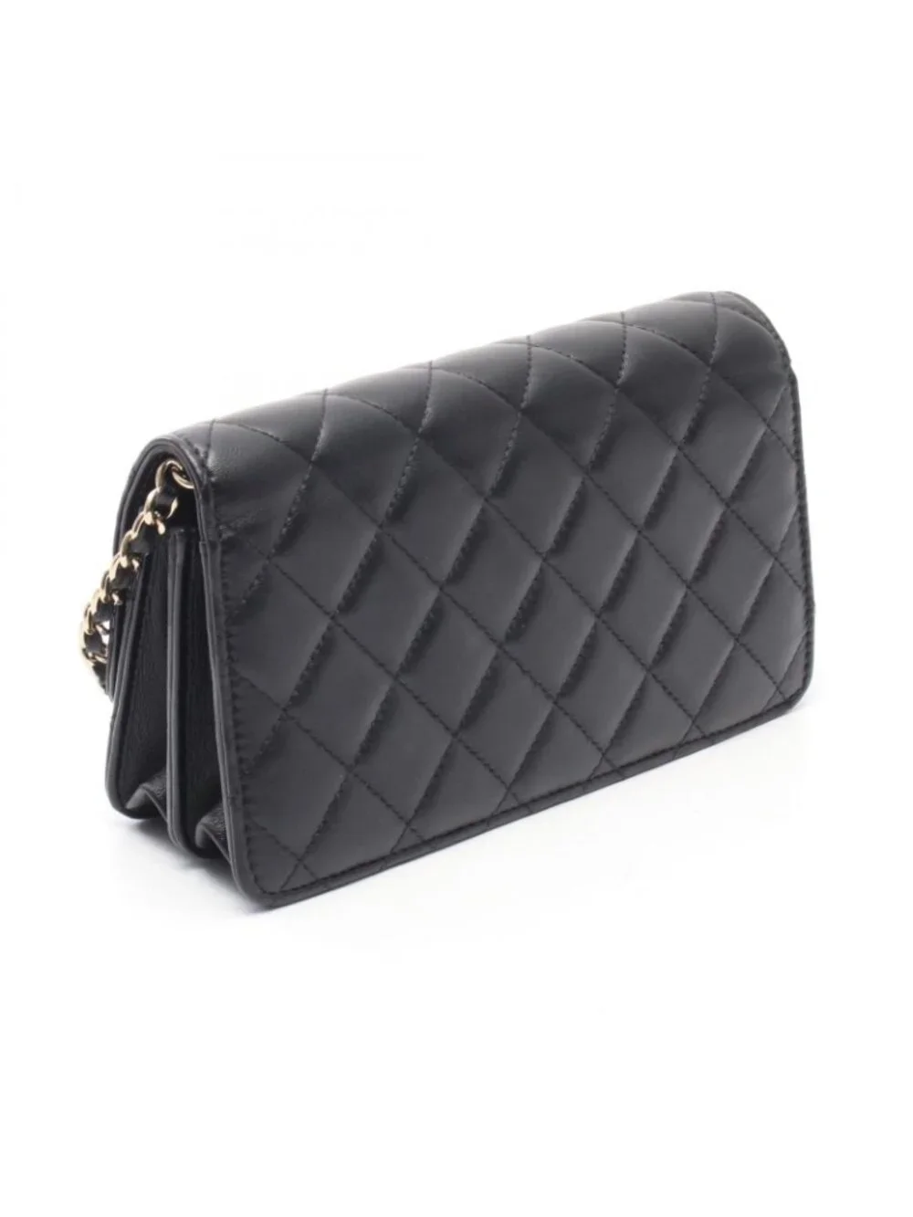 Chanel Shoulder Bag Quilted Chain Wallet Black Lambskin